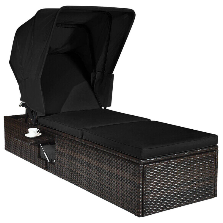 Outdoor Adjustable Cushioned Chaise Lounge Chair with Folding Canopy-BlackCostway Gallery View 1 of 12