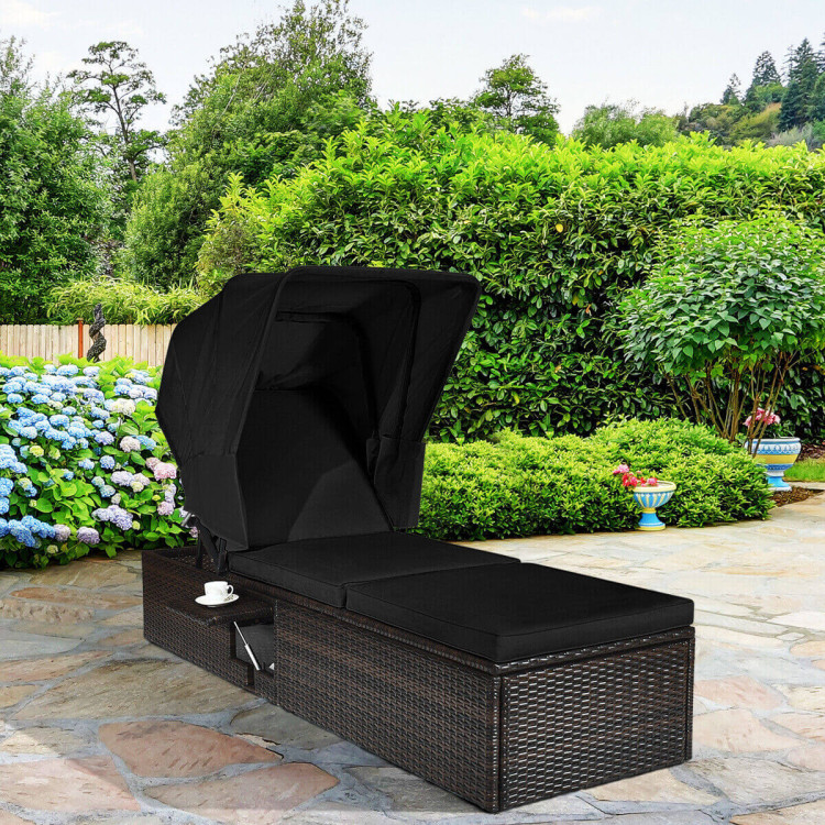 Outdoor Adjustable Cushioned Chaise Lounge Chair with Folding Canopy-BlackCostway Gallery View 9 of 12