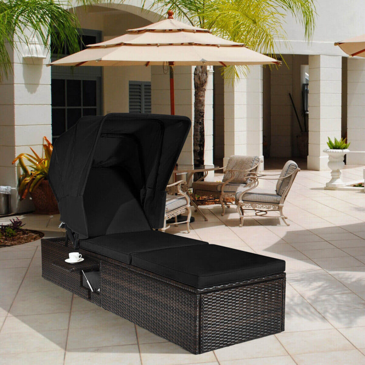 Outdoor Adjustable Cushioned Chaise Lounge Chair with Folding Canopy-BlackCostway Gallery View 6 of 12