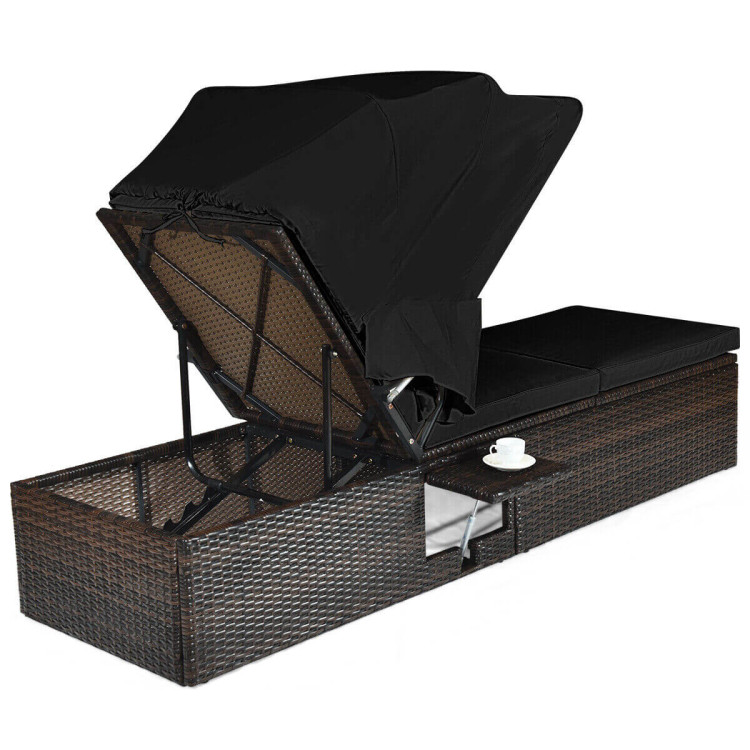Outdoor Adjustable Cushioned Chaise Lounge Chair with Folding Canopy-BlackCostway Gallery View 10 of 12