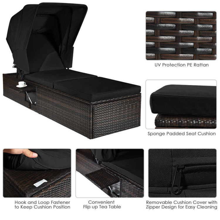 Outdoor Adjustable Cushioned Chaise Lounge Chair with Folding Canopy-BlackCostway Gallery View 5 of 12