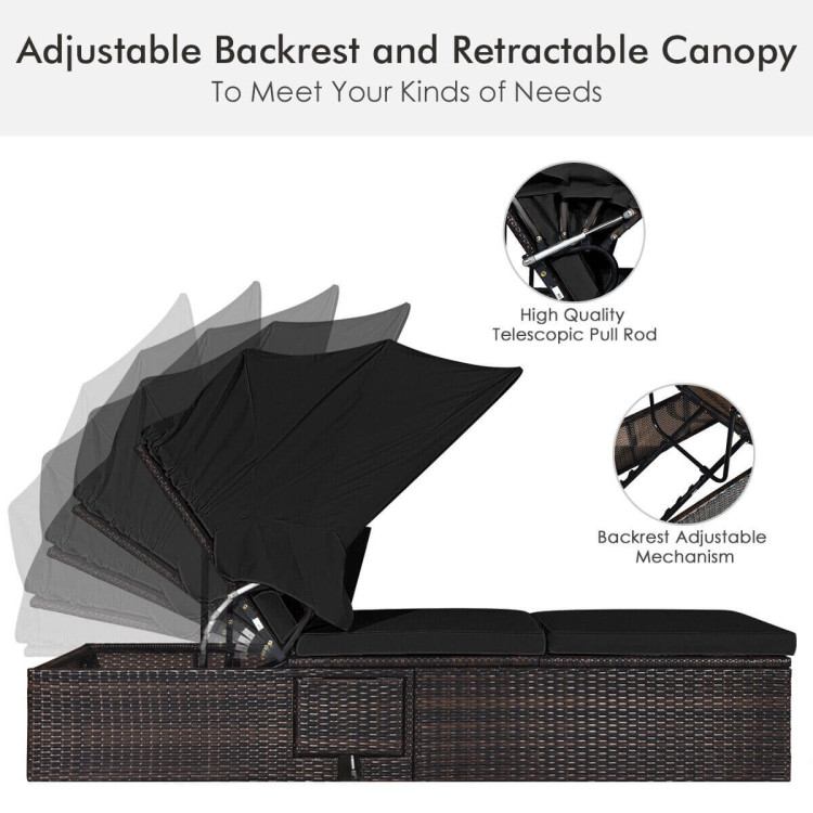 Outdoor Adjustable Cushioned Chaise Lounge Chair with Folding Canopy-BlackCostway Gallery View 12 of 12