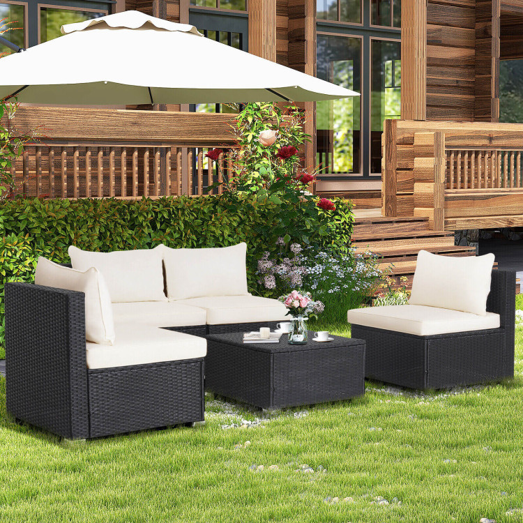 5 Pieces Outdoor Patio Furniture Set with Cushions and Coffee TableCostway Gallery View 14 of 18