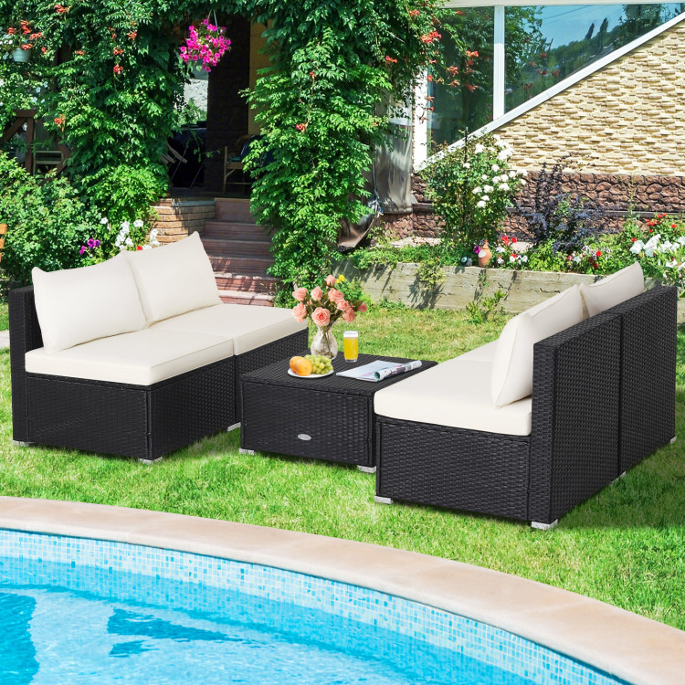 5 Pieces Outdoor Patio Furniture Set with Cushions and Coffee TableCostway Gallery View 11 of 18