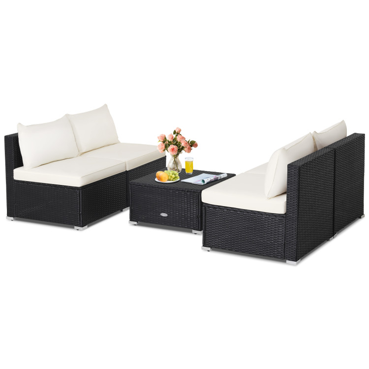 5 Pieces Outdoor Patio Furniture Set with Cushions and Coffee TableCostway Gallery View 13 of 18