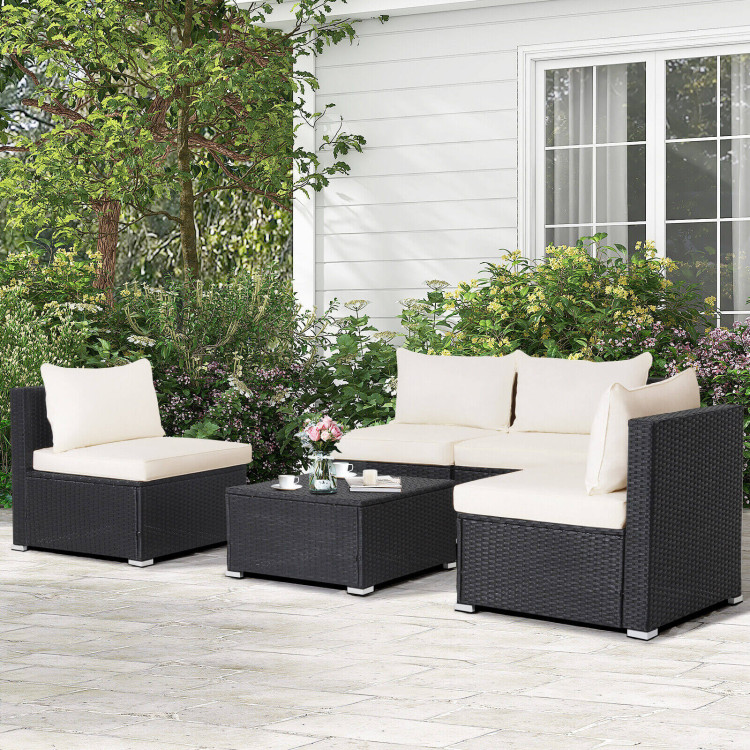 5 Pieces Outdoor Patio Furniture Set with Cushions and Coffee TableCostway Gallery View 4 of 18