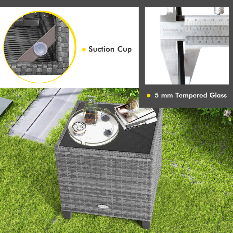 3 Pieces Outdoor Wicker Conversation Set with Tempered Glass Tabletop-GrayCostway Gallery View 9 of 10