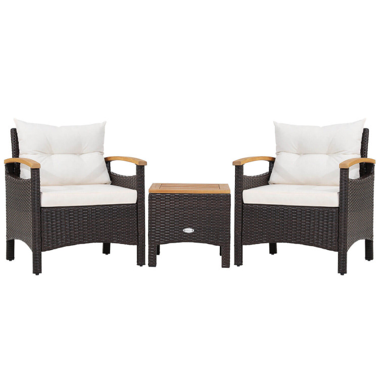 3 Pieces Patio Rattan Furniture Set with Removable CushionCostway Gallery View 1 of 9
