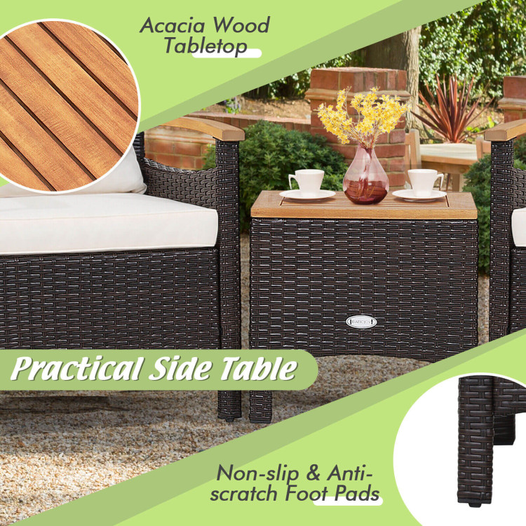 3 Pieces Patio Rattan Furniture Set with Removable CushionCostway Gallery View 5 of 9