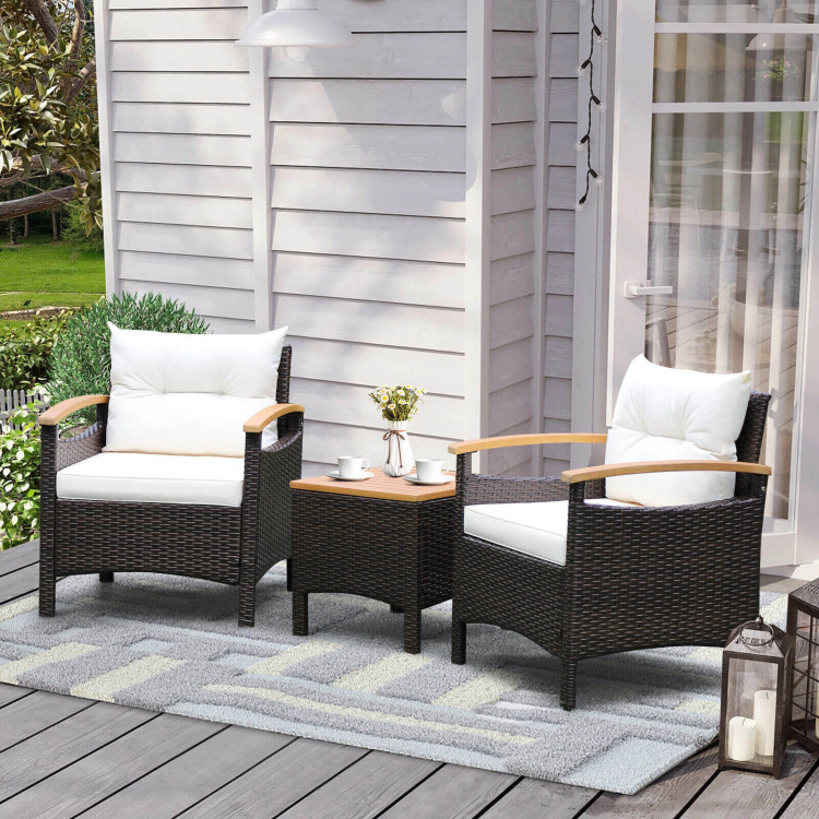 3 Pieces Patio Rattan Furniture Set with Removable CushionCostway Gallery View 2 of 9