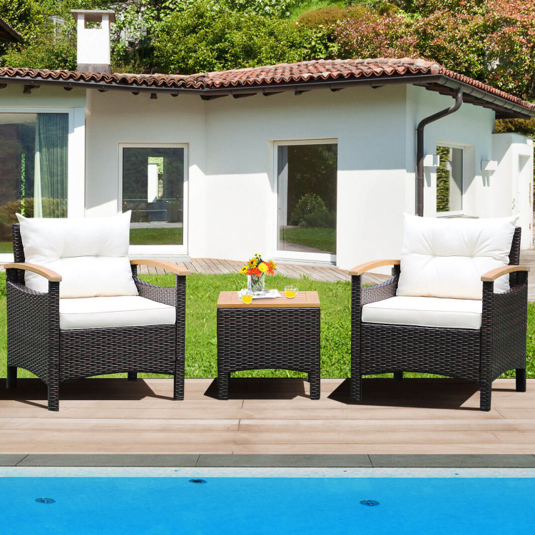 3 Pieces Patio Rattan Furniture Set with Removable CushionCostway Gallery View 6 of 9