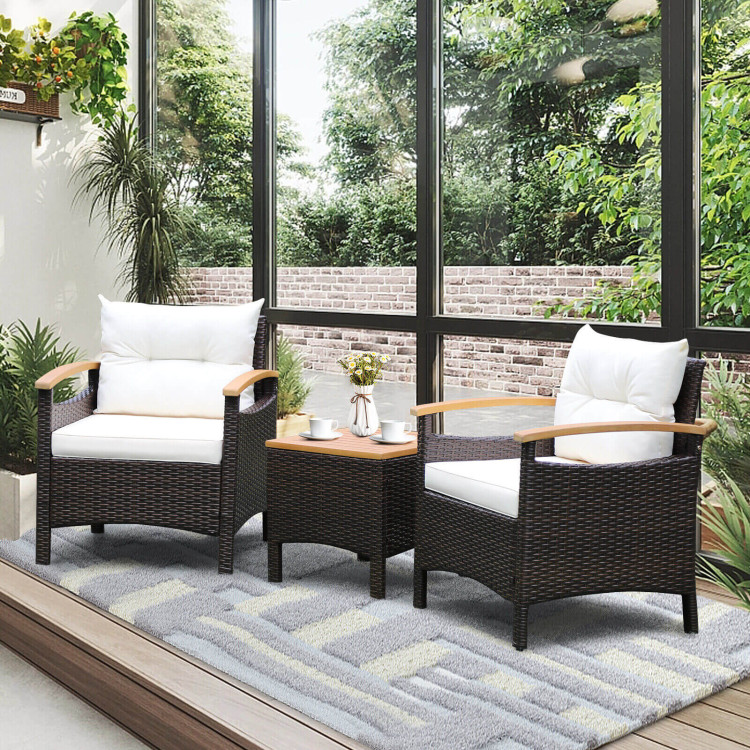 3 Pieces Patio Rattan Furniture Set with Removable CushionCostway Gallery View 7 of 9