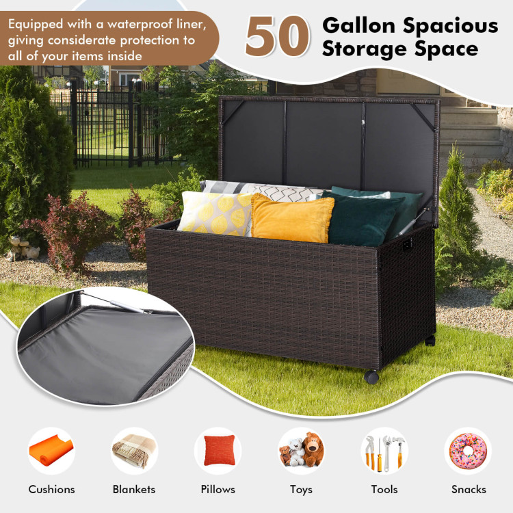Outdoor Wicker Storage Box with Zippered Liner-50 GallonCostway Gallery View 3 of 9