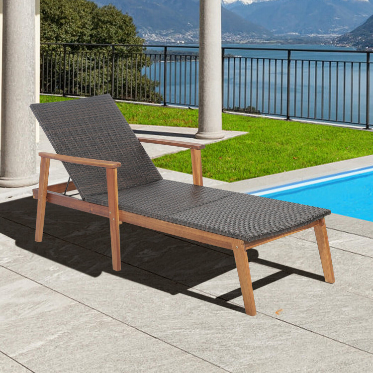 Patio Rattan Lounge Chair with 4-Position Adjustable BackrestCostway Gallery View 2 of 9