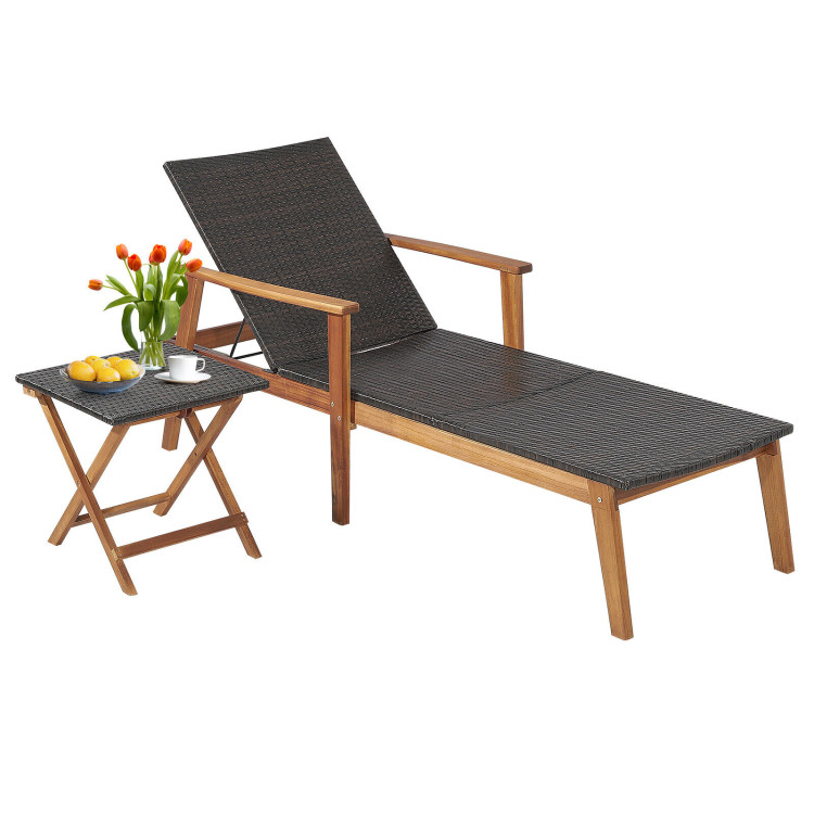 2 Pieces Patio Chaise Lounge and Table Set with 4-Level Adjustable BackrestCostway Gallery View 8 of 10
