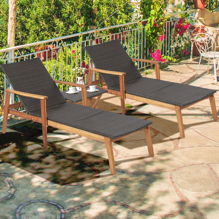 2 Pieces Patio Chaise Lounge and Table Set with 4-Level Adjustable BackrestCostway Gallery View 7 of 10