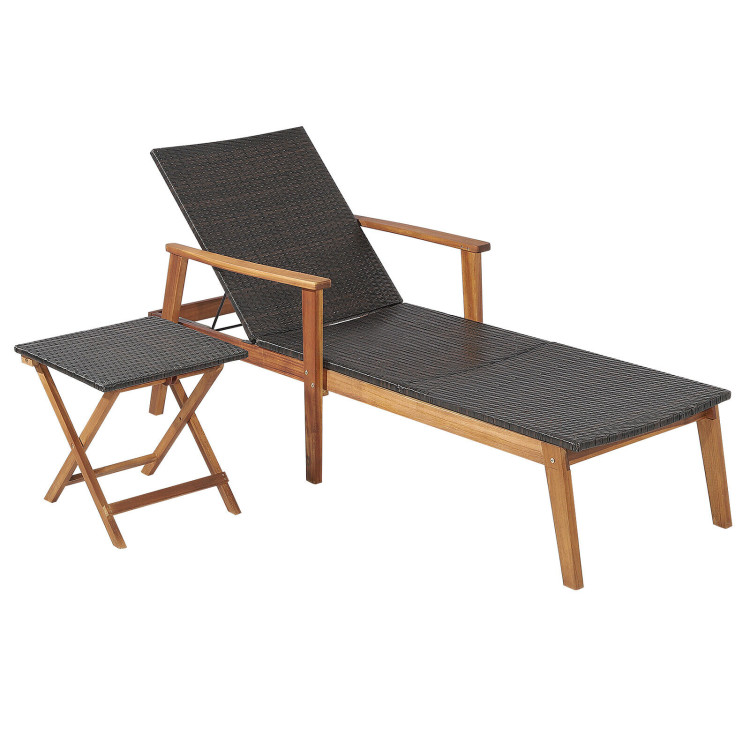 2 Pieces Patio Chaise Lounge and Table Set with 4-Level Adjustable BackrestCostway Gallery View 1 of 10