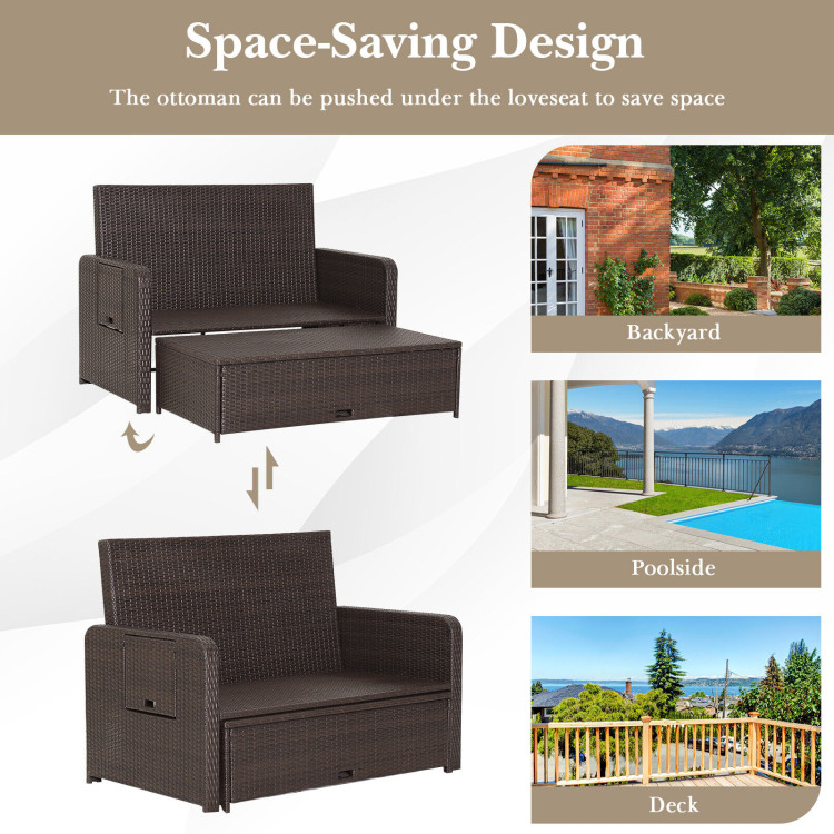 Patio Rattan Daybed with 4-Level Adjustable Backrest and Retractable Side Tray-BrownCostway Gallery View 9 of 11