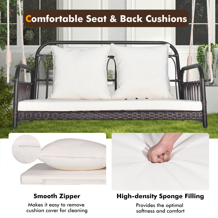 Hanging porch store swing with cushions