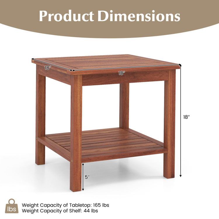 Double-Tier Acacia Wood Patio Side Table with Slatted Tabletop and Shelf - Gallery View 5 of 9