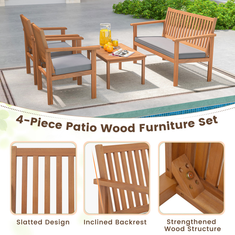 4 Pieces Patio Wood Furniture Set Acacia Wood Sofa Set with Loveseat - Gallery View 10 of 10