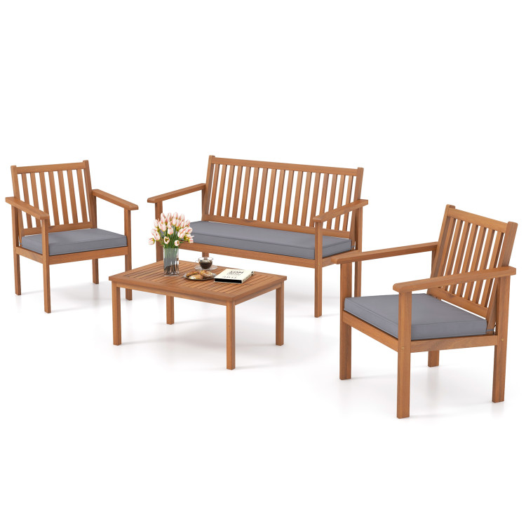 4 Pieces Patio Wood Furniture Set Acacia Wood Sofa Set with Loveseat - Gallery View 1 of 10