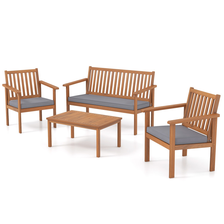 4 Pieces Patio Wood Furniture Set Acacia Wood Sofa Set with Loveseat - Gallery View 4 of 10