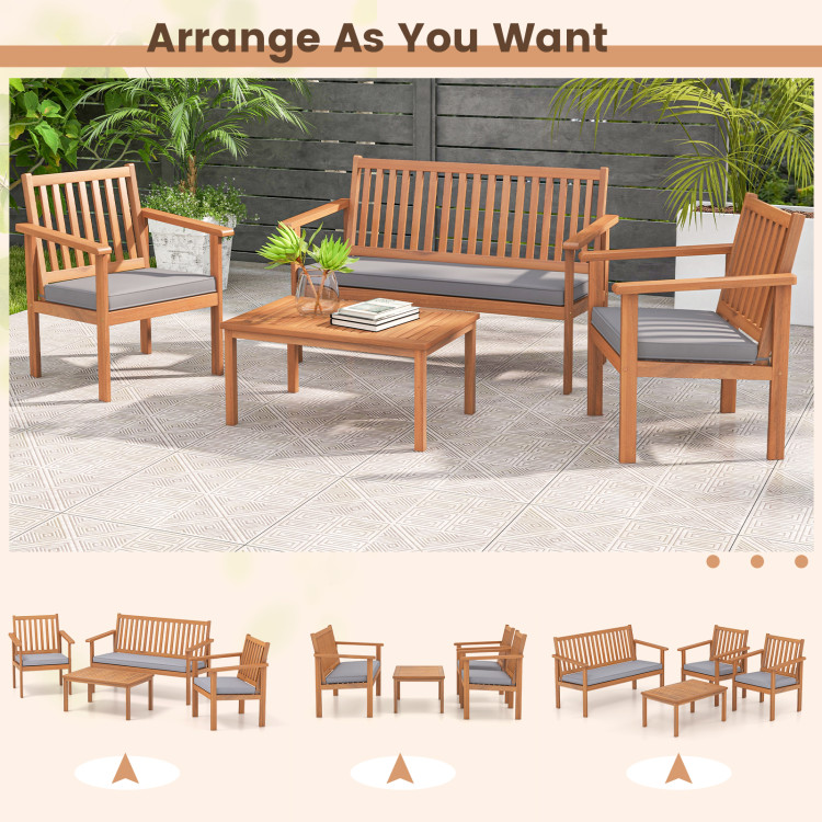 4 Pieces Patio Wood Furniture Set Acacia Wood Sofa Set with Loveseat - Gallery View 8 of 10