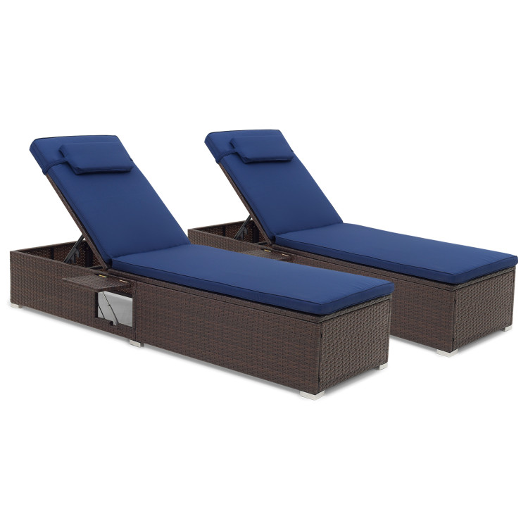 Patio Chaise Lounge Set of 2 with Backrest Seat Cushion and Headrest - Gallery View 1 of 8
