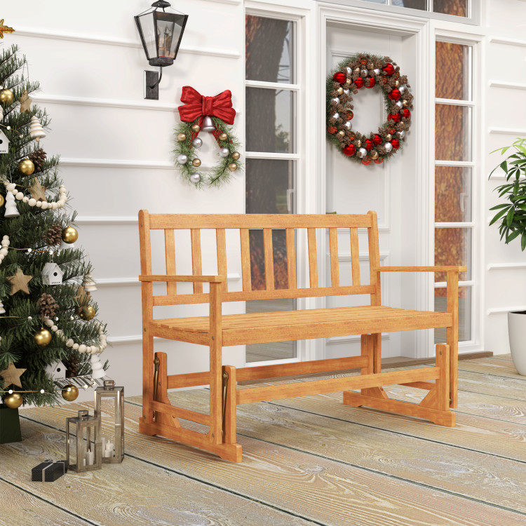 2-Person Outdoor Acacia Wood Glider Bench Patio Swing Rocking Loveseat - Gallery View 1 of 11
