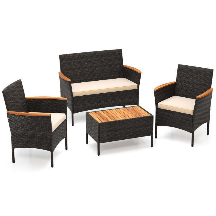 4 Piece Patio Wicker Sofa Set 2 Rattan Chairs and Loveseat with Table - Gallery View 1 of 14
