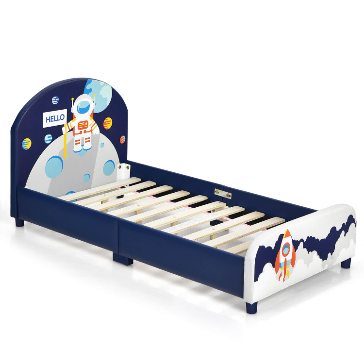 Costway Kids Upholstered Platform Bed Children Twin Size Wooden Bed Unicorn  Pattern
