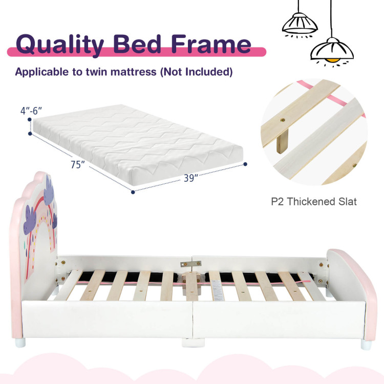 Kids Twin Size Upholstered Platform Wooden Bed with Rainbow PatternCostway Gallery View 9 of 10