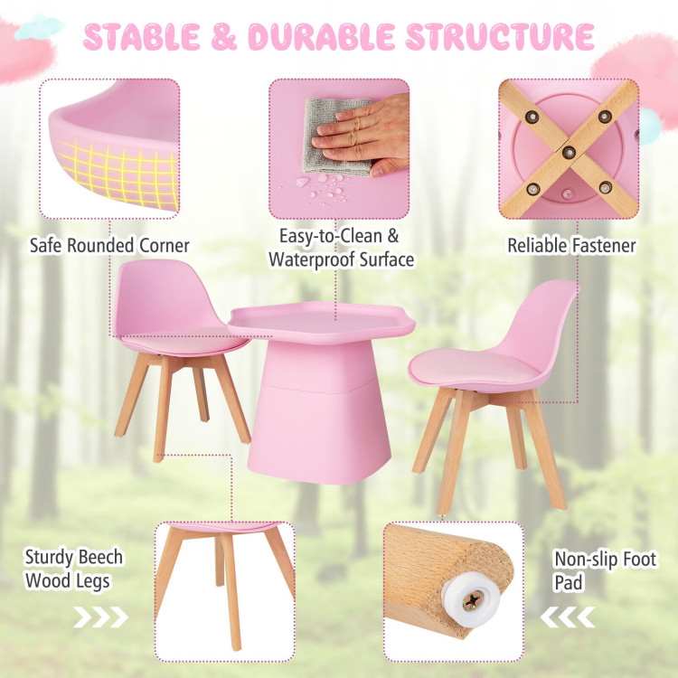 Wooden Kids Activity Table and Chairs Set with Padded Seat-PinkCostway Gallery View 10 of 10