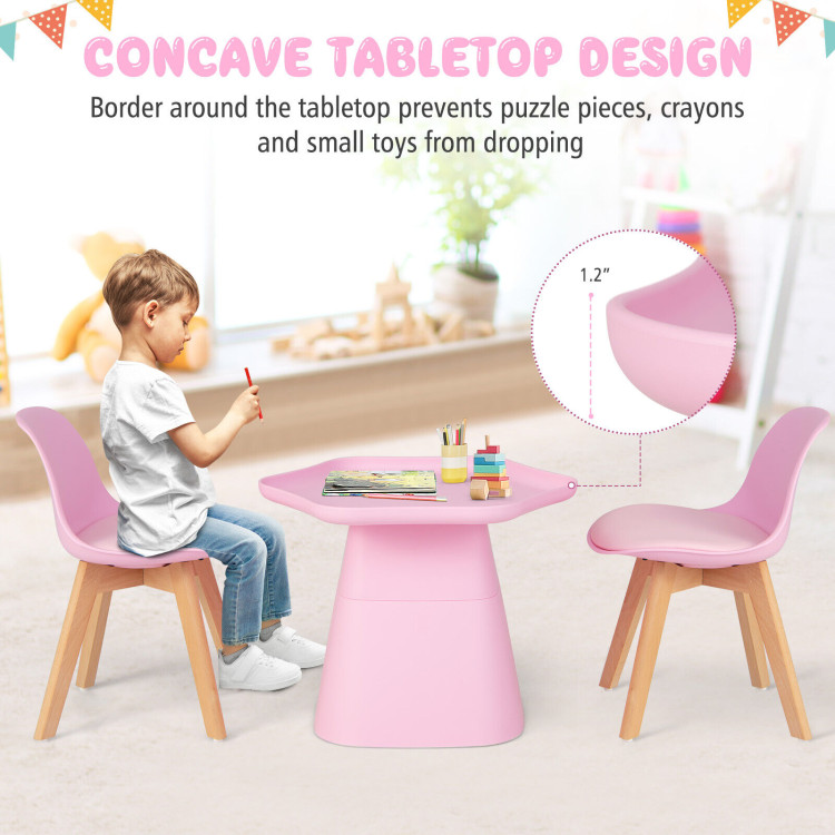 Wooden Kids Activity Table and Chairs Set with Padded Seat-PinkCostway Gallery View 6 of 10