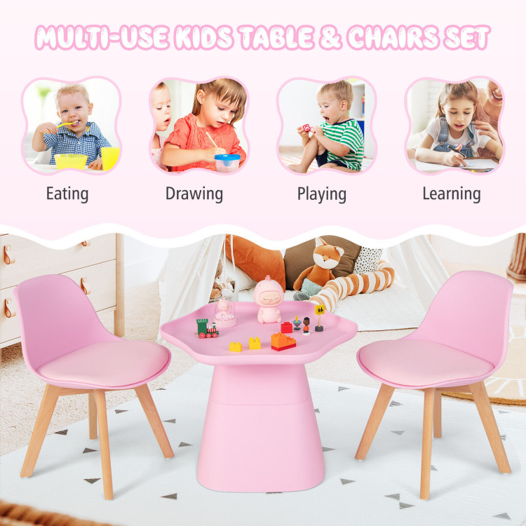 Wooden Kids Activity Table and Chairs Set with Padded Seat-PinkCostway Gallery View 9 of 10