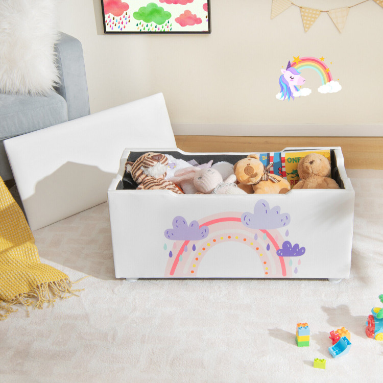 Kids Wooden Upholstered Toy Storage Box with Removable Lid-WhiteCostway Gallery View 6 of 11