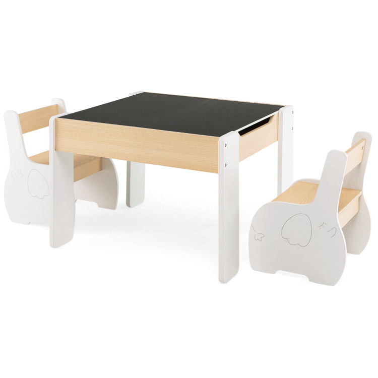 4-in-1 Wooden Activity Kids Table and Chairs with Storage and Detachable Blackboard-WhiteCostway Gallery View 1 of 11