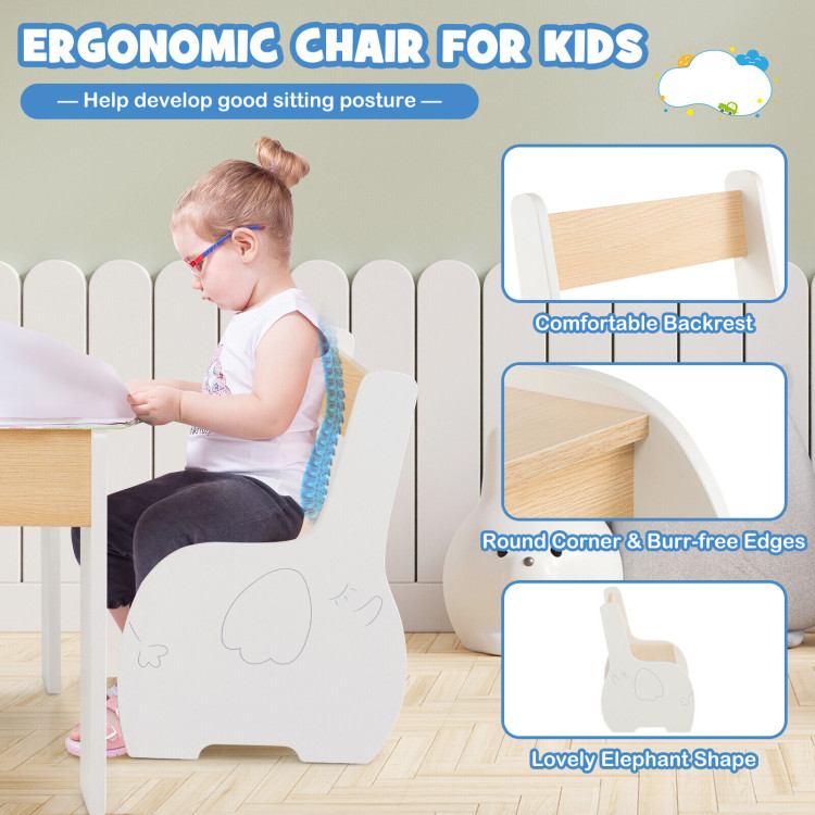 4-in-1 Wooden Activity Kids Table and Chairs with Storage and Detachable Blackboard-WhiteCostway Gallery View 10 of 11