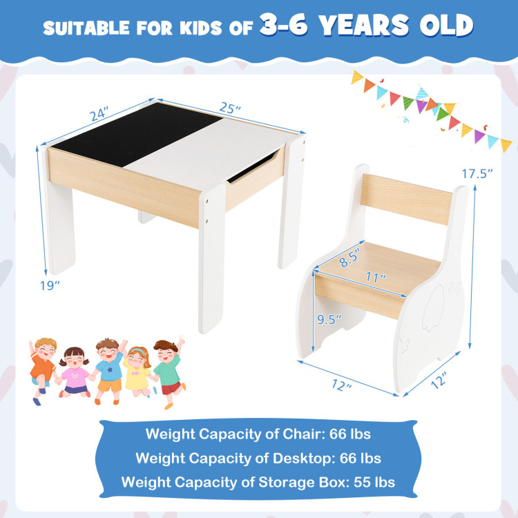 4-in-1 Wooden Activity Kids Table and Chairs with Storage and Detachable Blackboard-WhiteCostway Gallery View 4 of 11