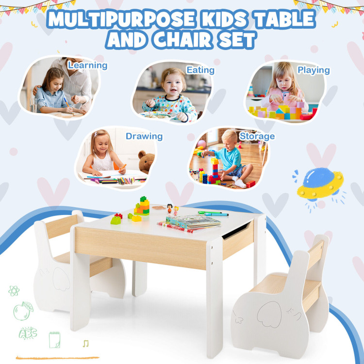 4-in-1 Wooden Activity Kids Table and Chairs with Storage and Detachable Blackboard-WhiteCostway Gallery View 5 of 11