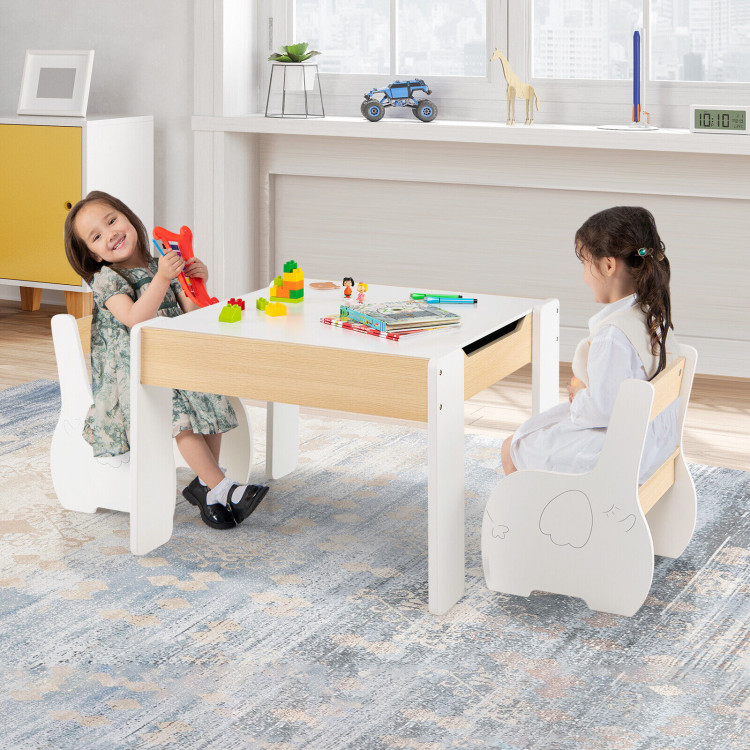 4-in-1 Wooden Activity Kids Table and Chairs with Storage and Detachable Blackboard-WhiteCostway Gallery View 6 of 11