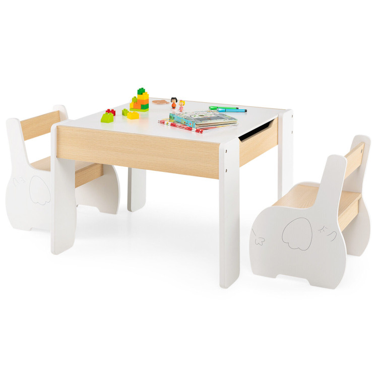 4-in-1 Wooden Activity Kids Table and Chairs with Storage and Detachable Blackboard-WhiteCostway Gallery View 8 of 11