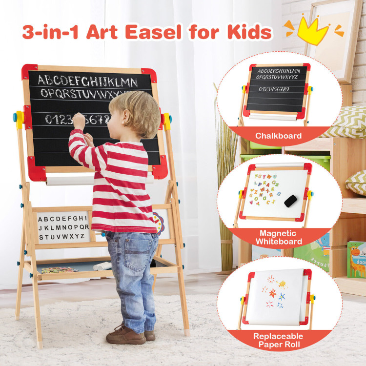3-in-1 Wooden Art Easel for Kids with Drawing Paper RollCostway Gallery View 3 of 10