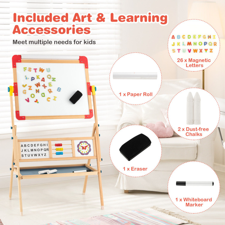 3-in-1 Wooden Art Easel for Kids with Drawing Paper RollCostway Gallery View 5 of 10