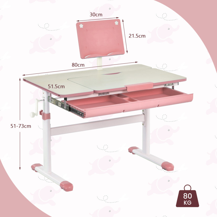 Costway Adjustable Height Kids Study Desk Drafting Table Computer Station  Pink