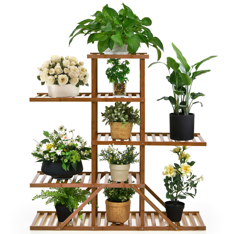 5-tier 10 Potted Bamboo Plant Stand-BrownCostway Gallery View 7 of 10