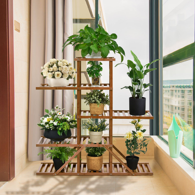 5-tier 10 Potted Bamboo Plant Stand-BrownCostway Gallery View 2 of 10