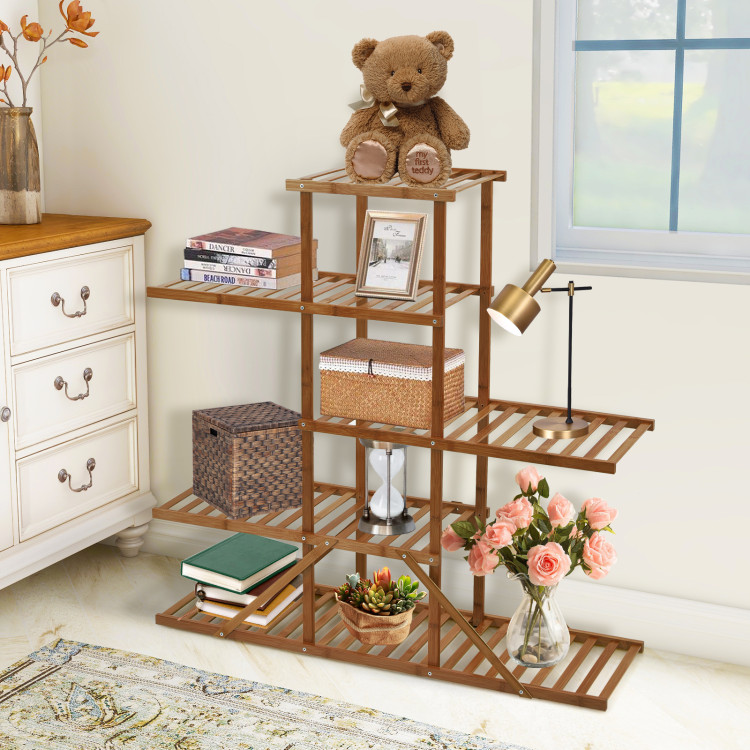 5-tier 10 Potted Bamboo Plant Stand-BrownCostway Gallery View 6 of 10