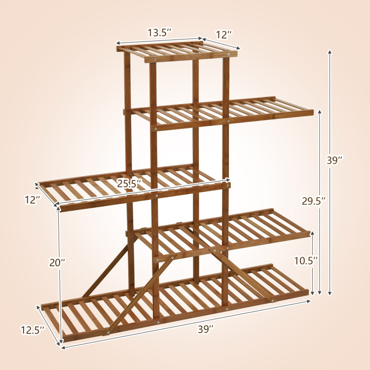 5-tier 10 Potted Bamboo Plant Stand-BrownCostway Gallery View 4 of 10